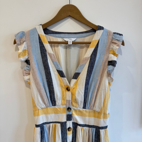 Blue and Yellow Striped Sleeveless Midi Dress - Picture 2 of 5